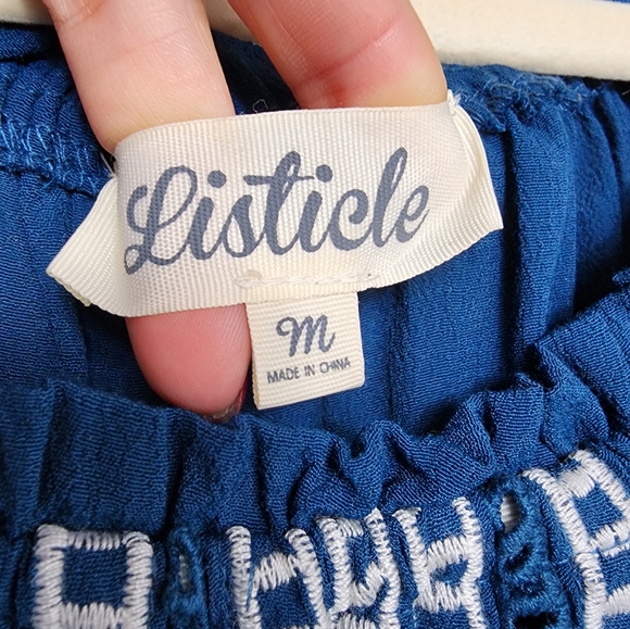 Listicle Boho Blouse Top Women's M Blue Embroidered On Off Shoulder Flowy - Picture 3 of 9